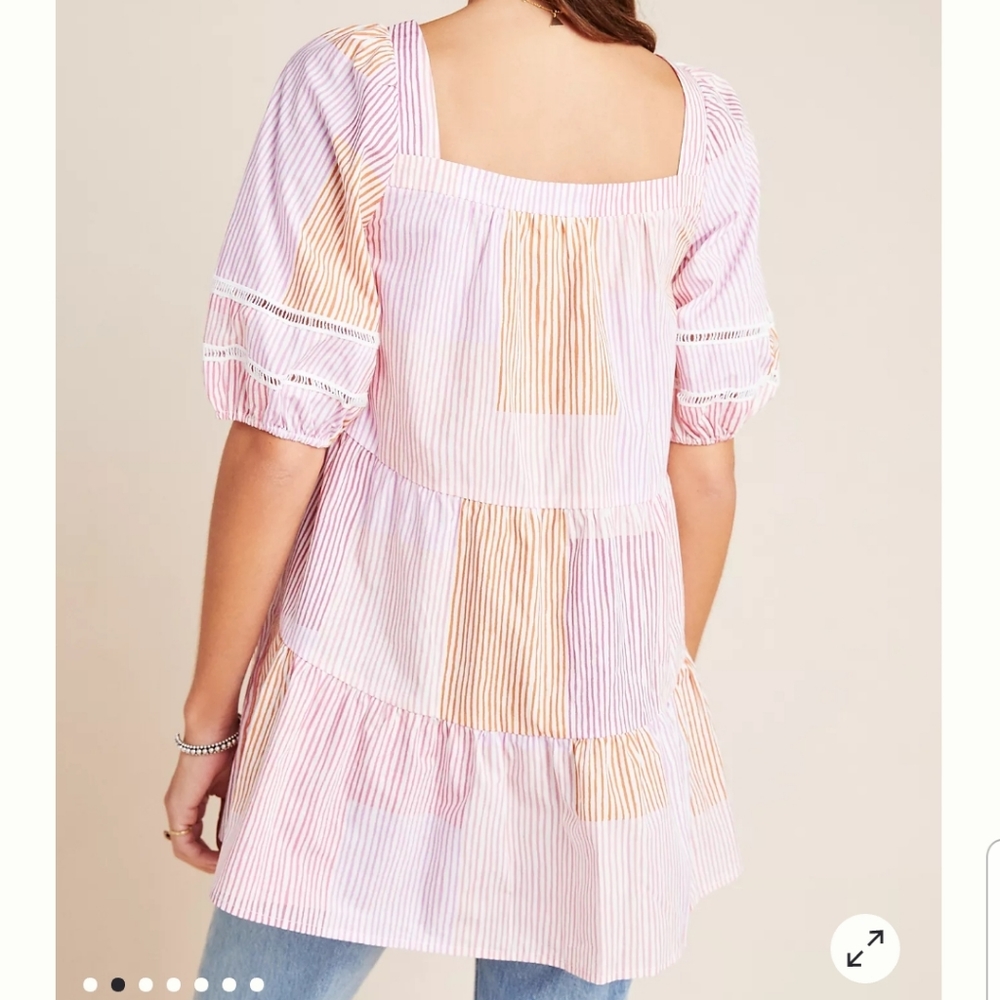Anthropologie Gable Tiered Square Neck Puff Sleeve Pink Tunic Top Size S… - Picture 10 of 10